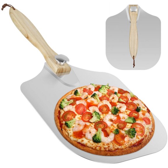 Qenwkxz Aluminum Pizza Peel Rectangular Pizza Spatula with Folding Wooden Handle 23.6"×14"×12" Pizza Peel Paddle Multifunctional Pizza Turning Peel Non-Stick Pizza Paddle for Home Kitchen Pizza Cake
