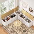 thumbnail image 4 of 3-Piece L-Shaped Multi-Functional Storage Bench with Cushion White and Natural Particle Board Kitchen Corner Bench Toy Storage Box Reading Nook Seat 63"D x 63"W x 19.1"H, 4 of 10