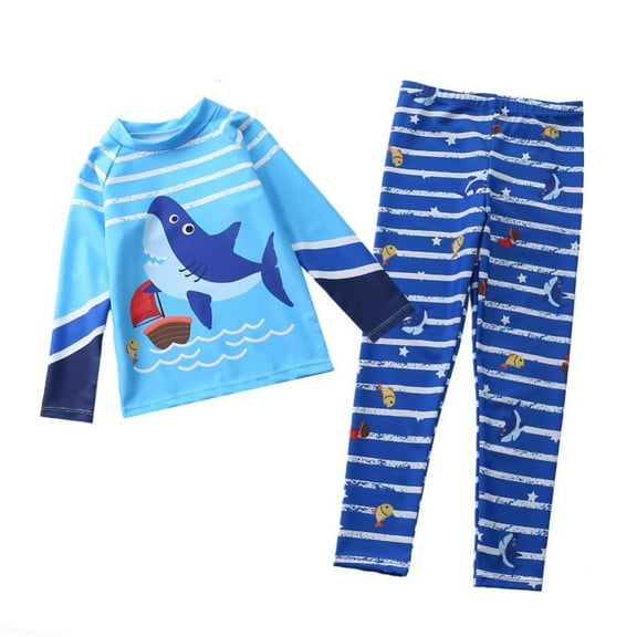 Esho Little Boys Rashguard Swimsuit Kids Surf Bathing Suit Long Sleeve Shirts Long Pants Set 5-10T