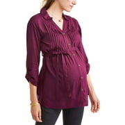 Oh! Mamma Maternity Collared Button Up Tie Waist Pleated Front Top - Available in Plus Sizes