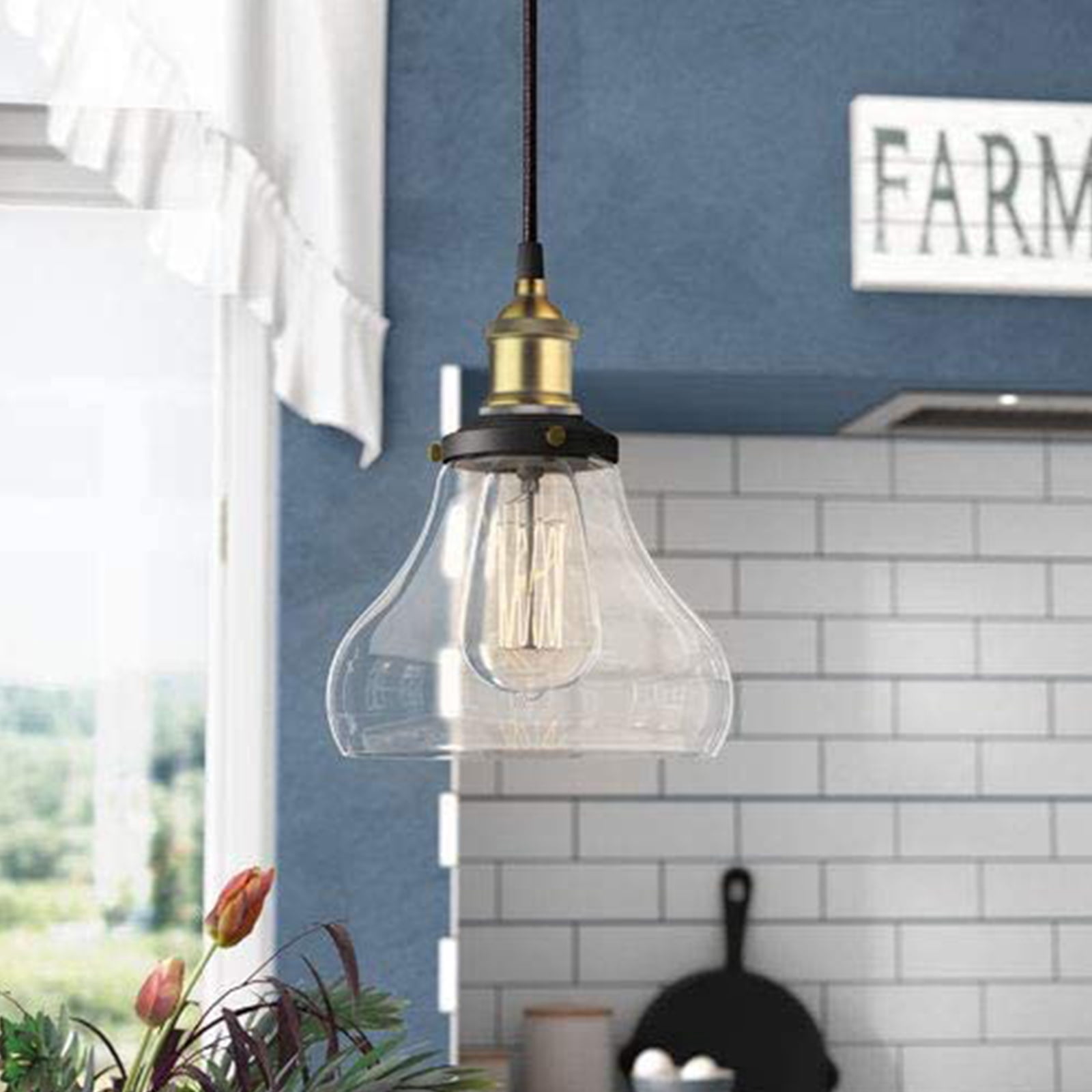 Kiven Halo Track Lighting,H-type Pendant Light,Handmade Traditional Glass Shade ,1-Light