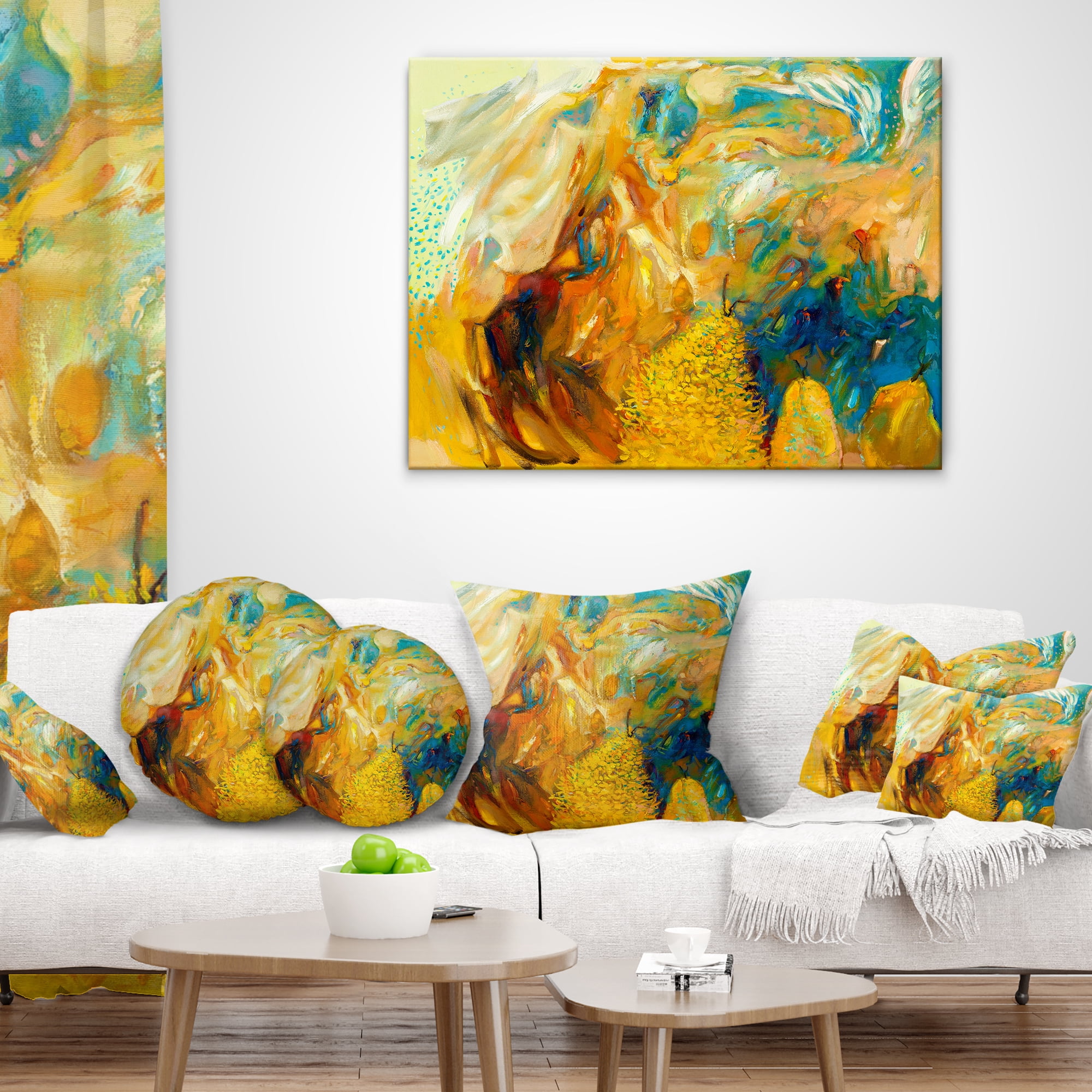 Designart Abstract Yellow Collage - Abstract Throw Pillow - 16x16