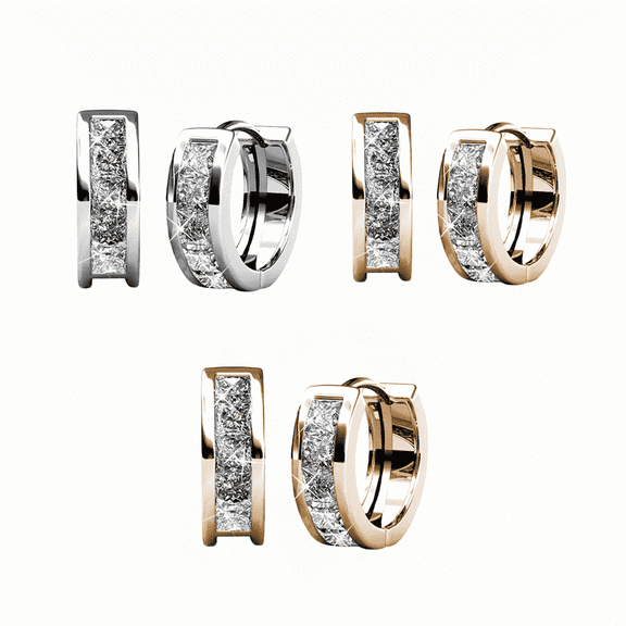 Cate & Chloe Pack of 3 - Giselle 18k Gold Plated 15mm Hoop Earrings with Swarovski Crystals for Women