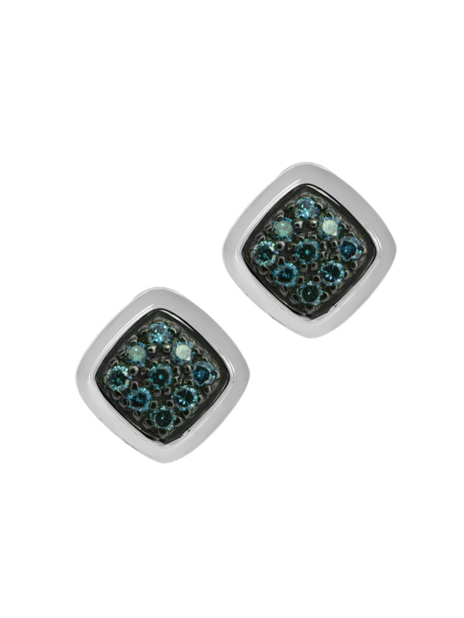 Sterling Silver 1/2ct TDW Treated Blue Diamond Floral Stud ...
