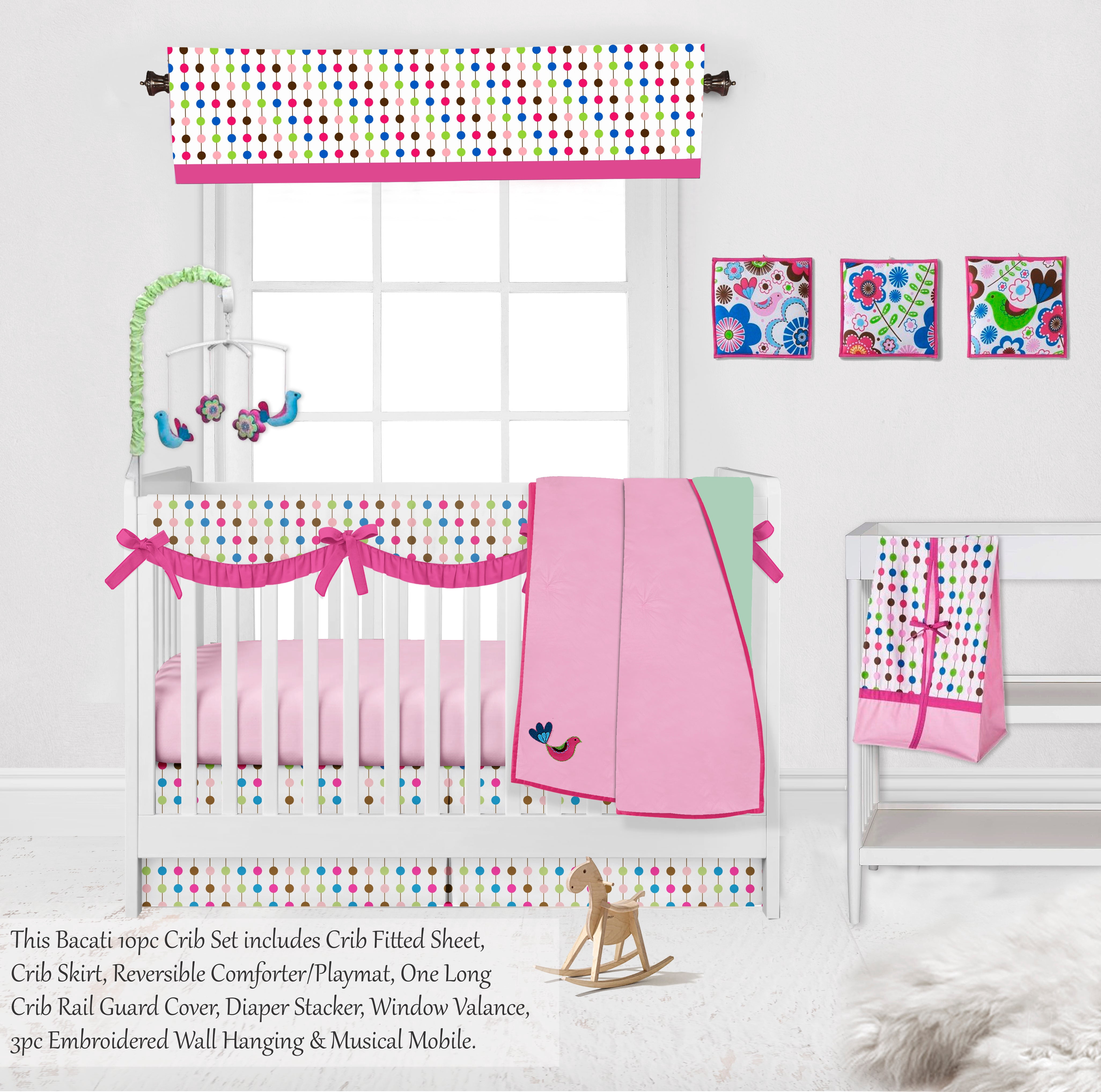 Botanical Floral Birds Pink/Multi Girls Crib Bedding Set