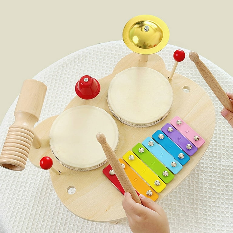 Kids Drum Set All in One Montessori Musical Instruments Set Toddler Toys Natural Wooden Music Kit Baby Sensory Toys Months Birthday Gifts for Girls