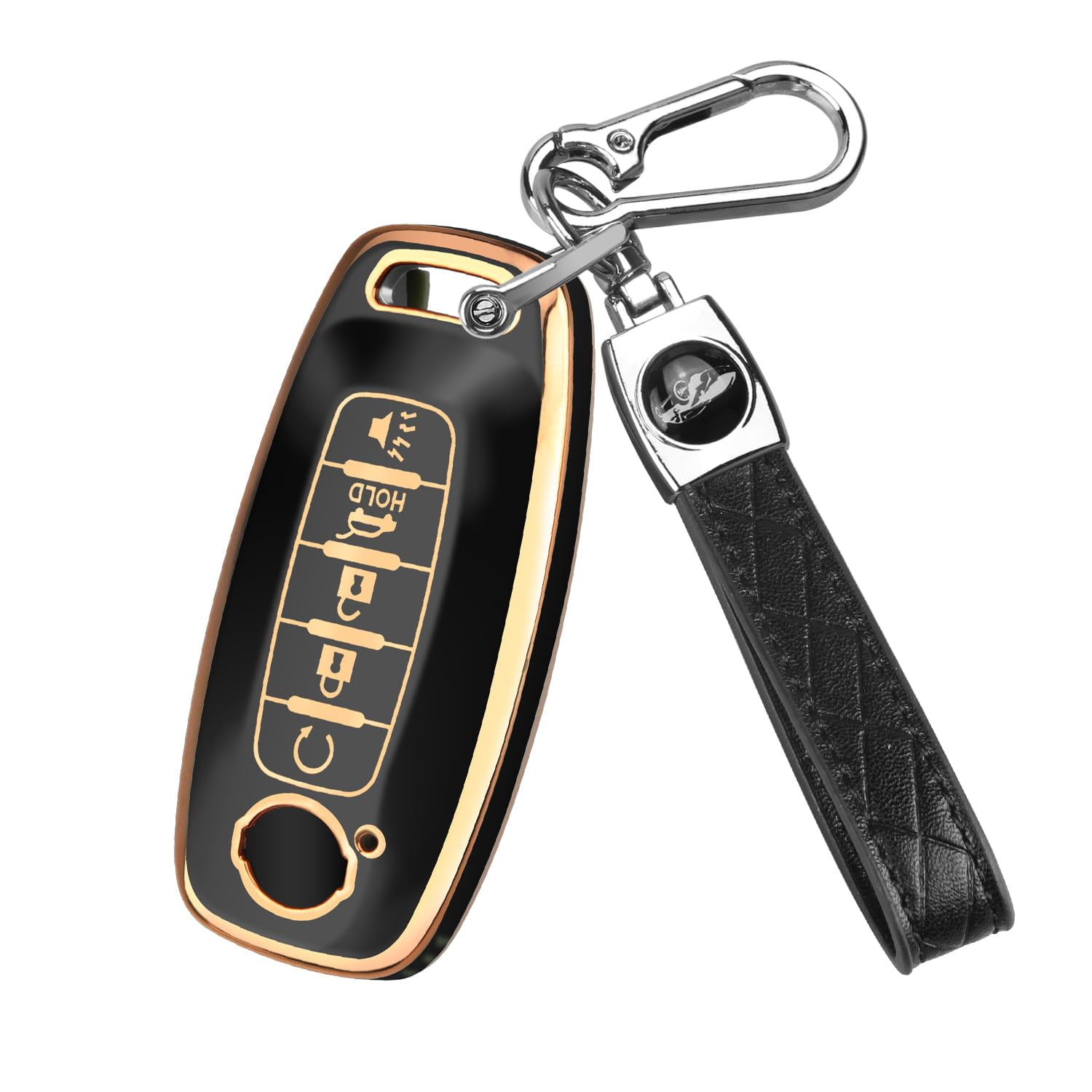 Key Fob Cover for Nissan,Car Key Fob Protector 5 Buttons Key Case Protection Compatible with 2023 2024 Pathfinder Rogue Metal Keychain Remote Key Accessories Protector