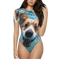 thumbnail image 1 of Bingfone Sea Swimming Corgi Pattern Women's Round Neck Bodysuit, Tight Snap Button Short Sleeve Bodysuit, Suitable for Party, Sports, Daily Wear-XX-Large, 1 of 7