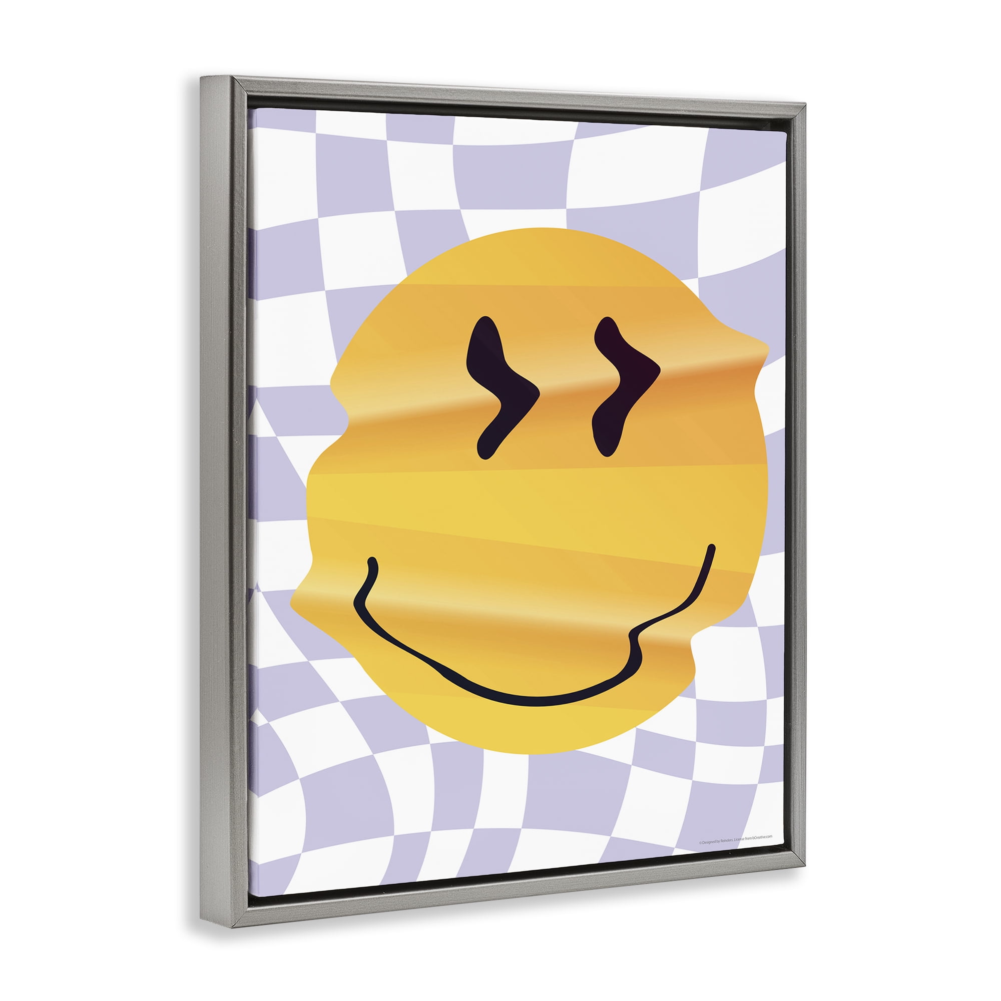 Stupell Industries Wavy Checkered Smile Abstract Painting Gray Floater Framed Canvas Art Print Wall Art, 25 x 31