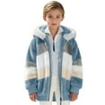 thumbnail image 5 of KAUOD Boys Winter Sherpa Jackets Fuzzy Padded Zip up Hooded Coats Teen Kids Striped Fleece Soft Warm Outwear with Pockets, 5 of 7