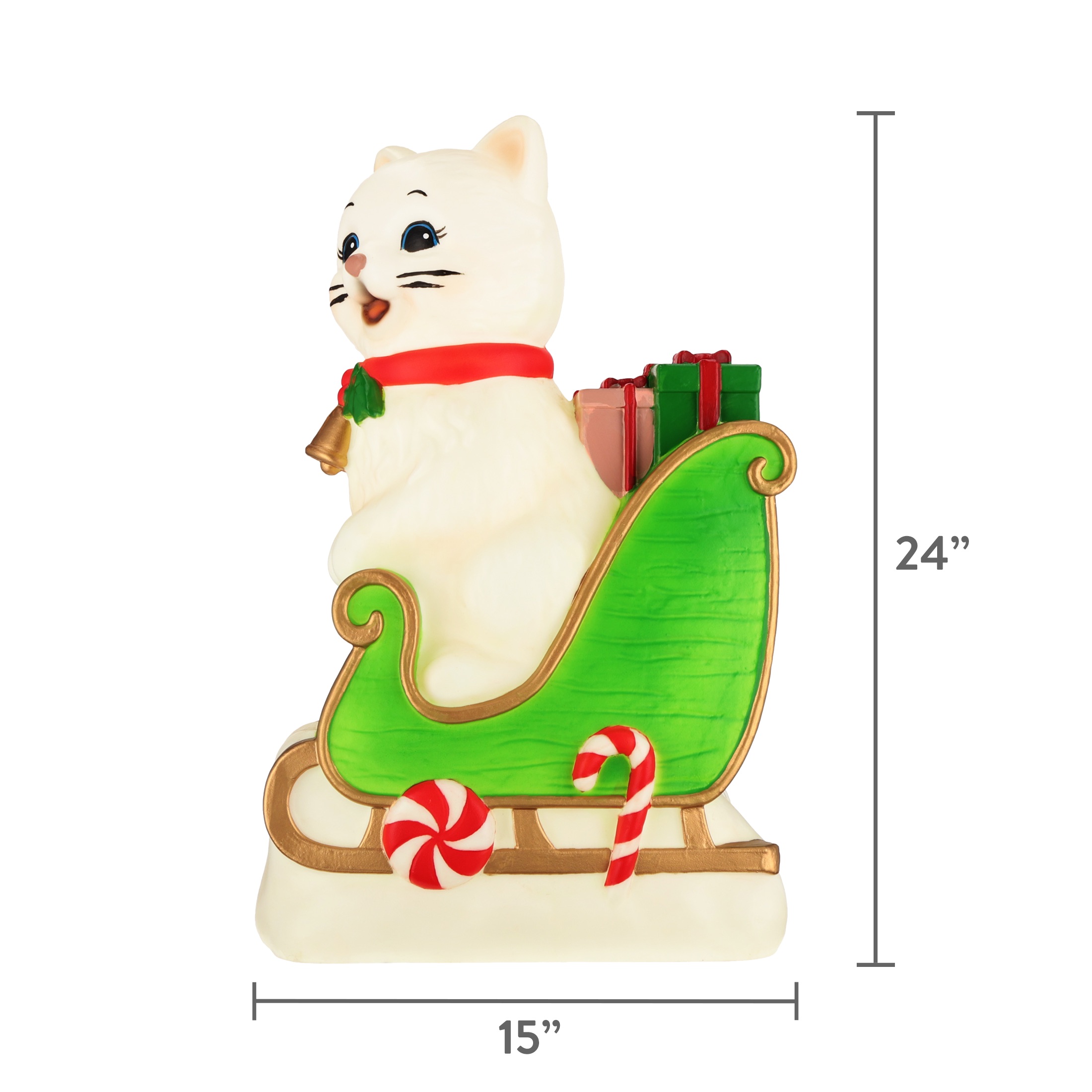 Holiday Time Lighted Blow Mold Cat in Sleigh Christmas Decoration photo 6