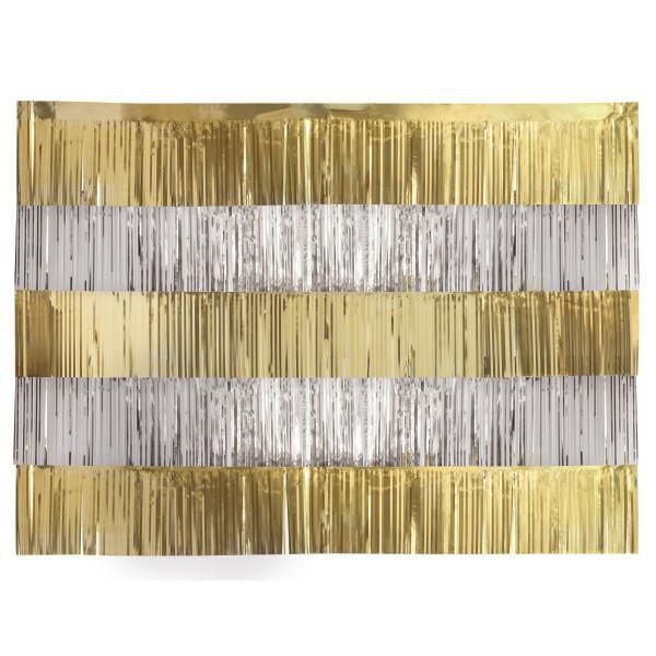 Modern Christmas Gold & Silver Foil Fringe Garland Photo Backdrop Kit 4 ft, 5 ct, 12inch x 4ft each piece