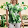 thumbnail image 5 of GEWSEY St. Patrick's Day Scrub Tops Women Cute V Neck Short Sleeve Green Shamrocks Printed Nurse Holiday Working Uniforms (Light Green, S), 5 of 8