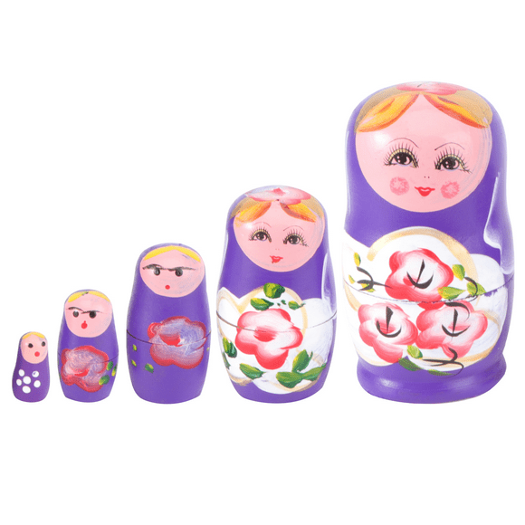 5 Pcs Matryoshka Nesting Gift Toy Manual Christmas Russian Wooden Dolls Decor Purple