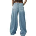 thumbnail image 4 of Womens Wide Straight Leg Mid Rise Baggy Pocket Denim Jeans Without Belt S, 4 of 8