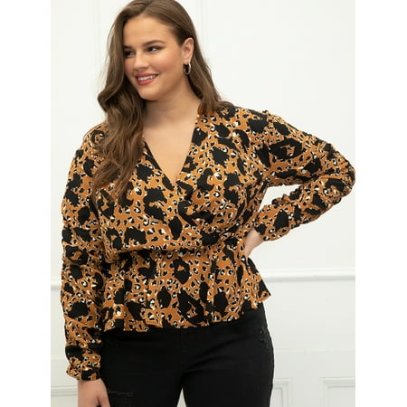 ELOQUII Elements Cheetah Print Peplum Top