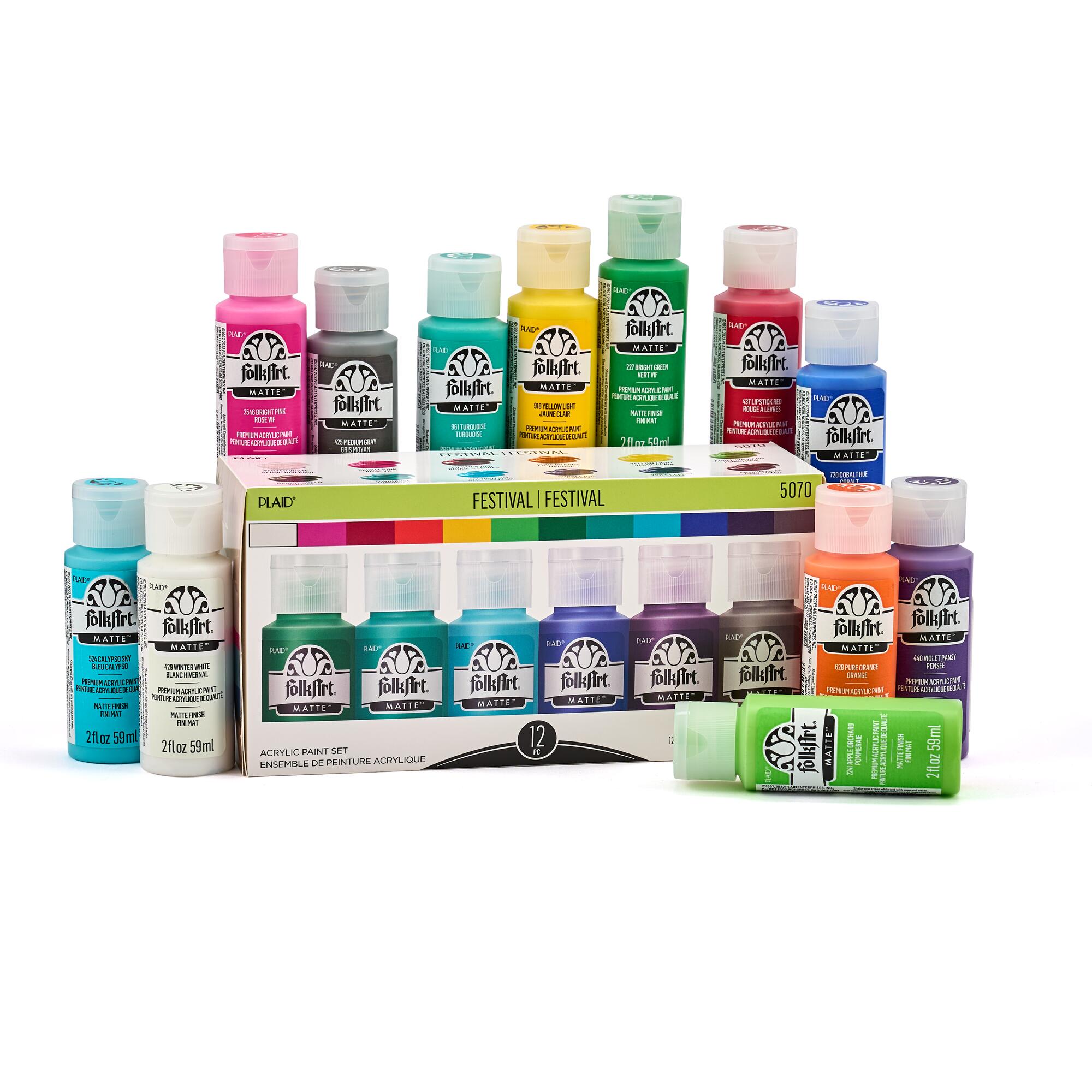 FolkArt Acrylic Craft Paint Set, Matte Finish, 12 Colors