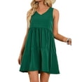 thumbnail image 5 of YouLoveIt Women’s Summer Sleeveless Mini Dress V Neck Casual Loose Flowy Swing Dress Sundress Solid Color Loose Ruffle Tunic Dress Holiday Plain T Shirt Dress, 5 of 7