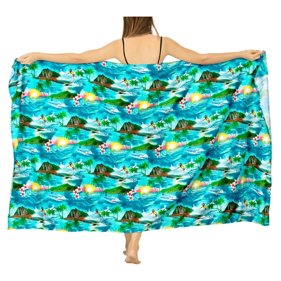 LA LEELA Women's Bikini Sarong Swimwear Cover up Skirt Bathing suit Summer Wraps Swimsuit Beach Wrap Coverups for Women One Size Teal, Island
