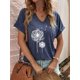 thumbnail image 2 of Camisetas de mujer con cuello en V y estampado de diente de león de manga corta casual camisetas lindas camisas gráficas blusa de color sólido, 2 of 3