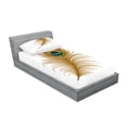 thumbnail image 2 of Ambesonne Animal Fitted Sheet & Pillow Sham Set, Exotic Peacock Wild Bird, Twin, Mustard Green Navy, 2 of 2