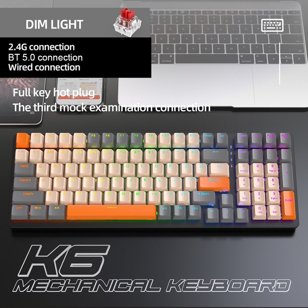 100 Keys Gaming Keyboard 3 Modes NKRO Ergonomic Gaming Keyboard Red/Blue Switch