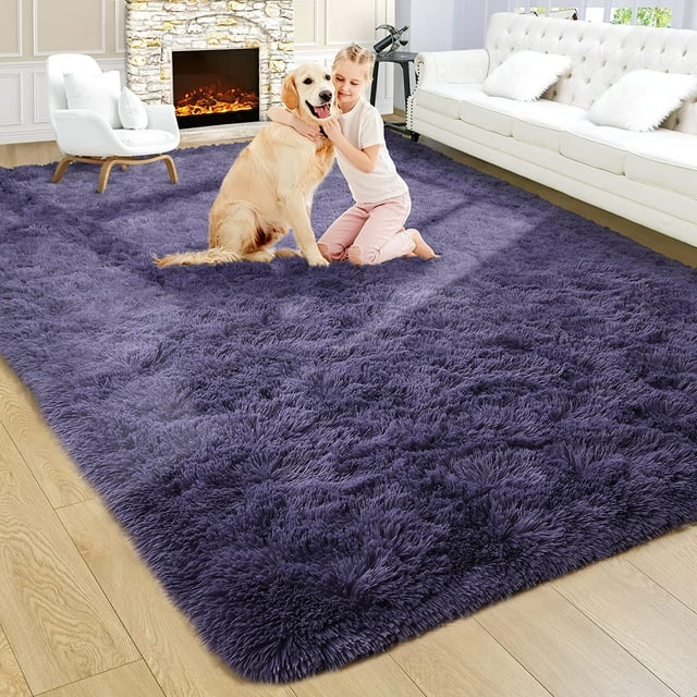 GFDYREE Fluffy Taro Purple Rug for Living Room,5x8 Area Rugs,Thick Plush Shag Rug,Shaggy Rugs for Bedroom,Big Fuzzy Carpet,Comfy Kids Rugs,Large Living Room Rugs,Soft Nursery Rug,Living Room