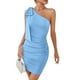 thumbnail image 3 of Vestidos Cortos Ajustados Vestido ceñido al cuerpo para mujer Vestido de cadera cruzado con un hombro para cóctel (Azul claro L) Ygjytge para Mujer azul claro T XS, 3 of 8