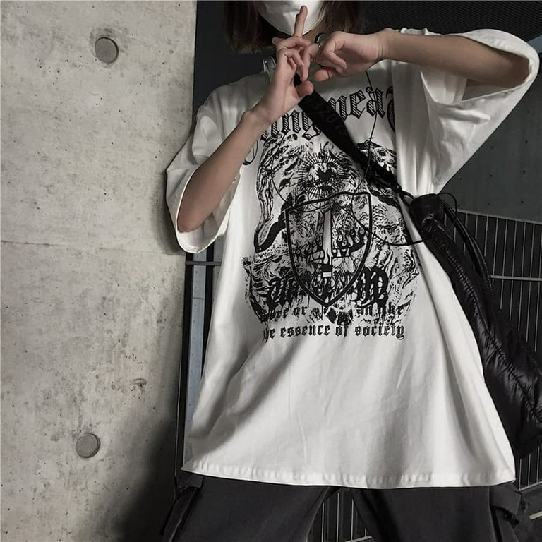 DanceeMangoo Women Man Y2K Skeleton T-Shirt, Punk Aesthetic Goth Skull  Graphic Grunge Harajuku Oversized Top Tshirts Streetwear