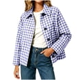 thumbnail image 4 of FDGIU Women's Gingham Plaid Cropped Jacket, Long Sleeve Lapel Button Front Casual Outerwear With Side Pockets, Loose Fit Short Coat for Fall Spring, 4 of 6