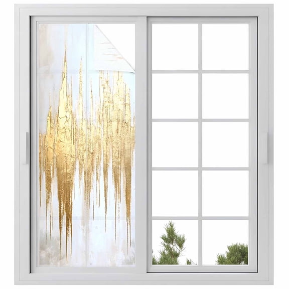 Abstract Gold Window Privacy Film, Modern Minimalist Art White Gray Ripple Static Cling UV Sun Blocking Heat Control Window Tint, Non-Adhesive One Way Windows Privacy Cover 29.5''x78.7''