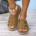 thumbnail image 2 of Rokment Womens Wedges Slides Sandals Comfortable Orthopetic Leather Memory Foam Arch Support Platform Walking Slip on Beach Summer Dress Slippers Brown Size 9.5, 2 of 8
