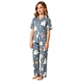 thumbnail image 2 of FASHOFT Halloween Pajamas Set for Girl Cute Ghost Pumpkin Graphic Button Down Silk Satin 2 Piece Pj Sets Ruffle Long Sleeve Sleepwear Halloween Dark Blue 15-16 ears, 2 of 4