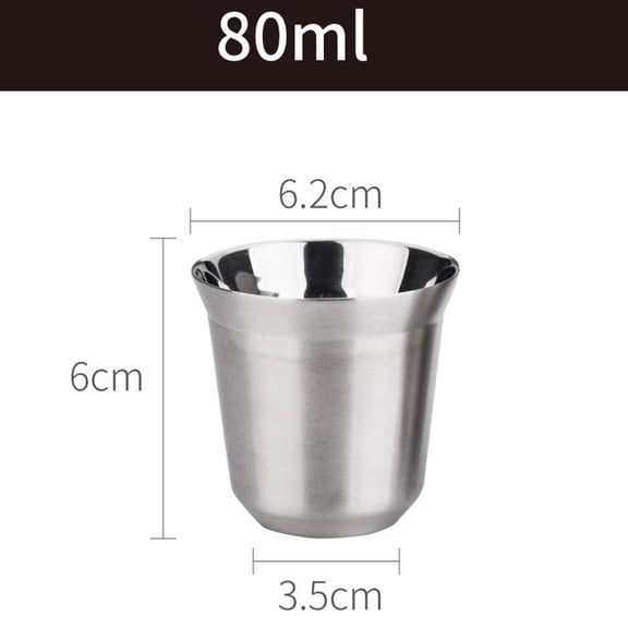 304 Stainless Steel Double-Wall Insulated Demitasse Cups Set (80ml & 160ml), Rustproof Espresso Shot Glasses with Easy-Pour Design, Dishwasher Safe Coffee Cups for Home/Cafe/Office Silver