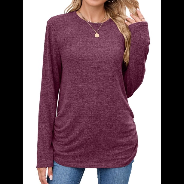 Suéteres de Mujer, Camisas de Larga, Moda de Otoño, Blusas de Moda, Conjuntos Fruncidos, Ropa de Invierno Vino Tinto L