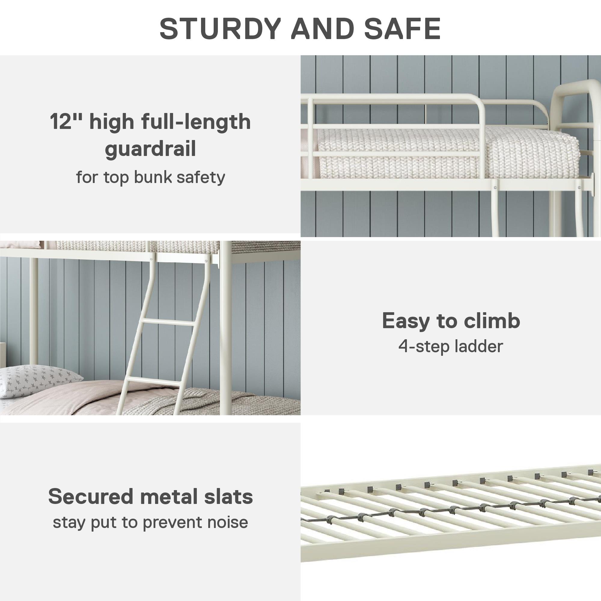 DHP Dusty Twin over Twin Metal Bunk Bed with Secured Ladder, Off White - image 5 of 9