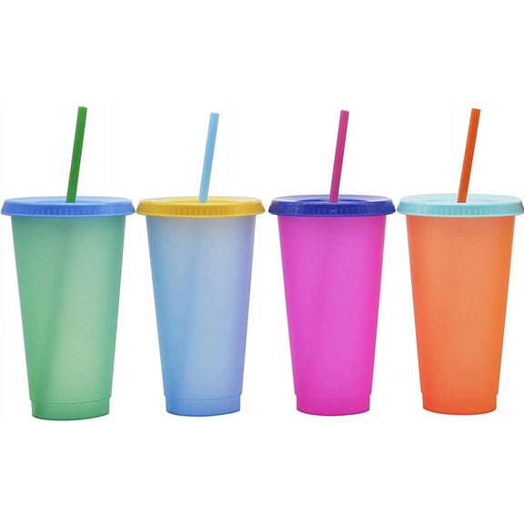 Color Changing Cups Tumblers with Lids & Straws - 5 Pack 24oz Reusable Plastic Cold Water Tumblers Iced Coffee Cups for Adults Kids