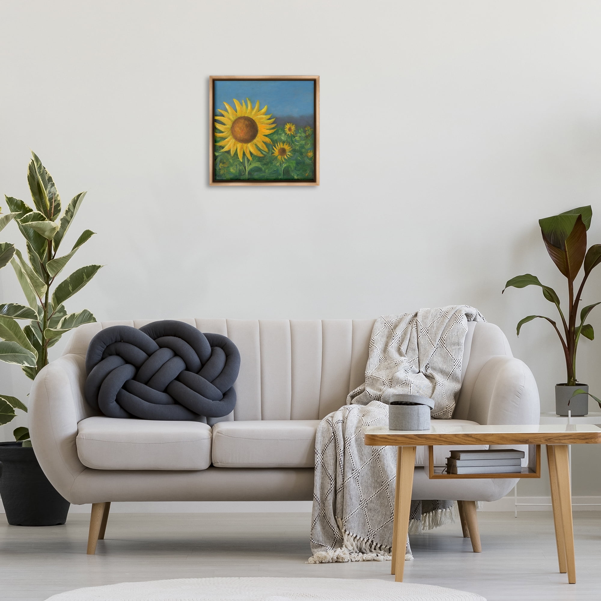 Stupell Industries Mellow Sunflower Garden Botanical & Floral Painting Brown Floater Framed Art Print Wall Art, 18 x 18
