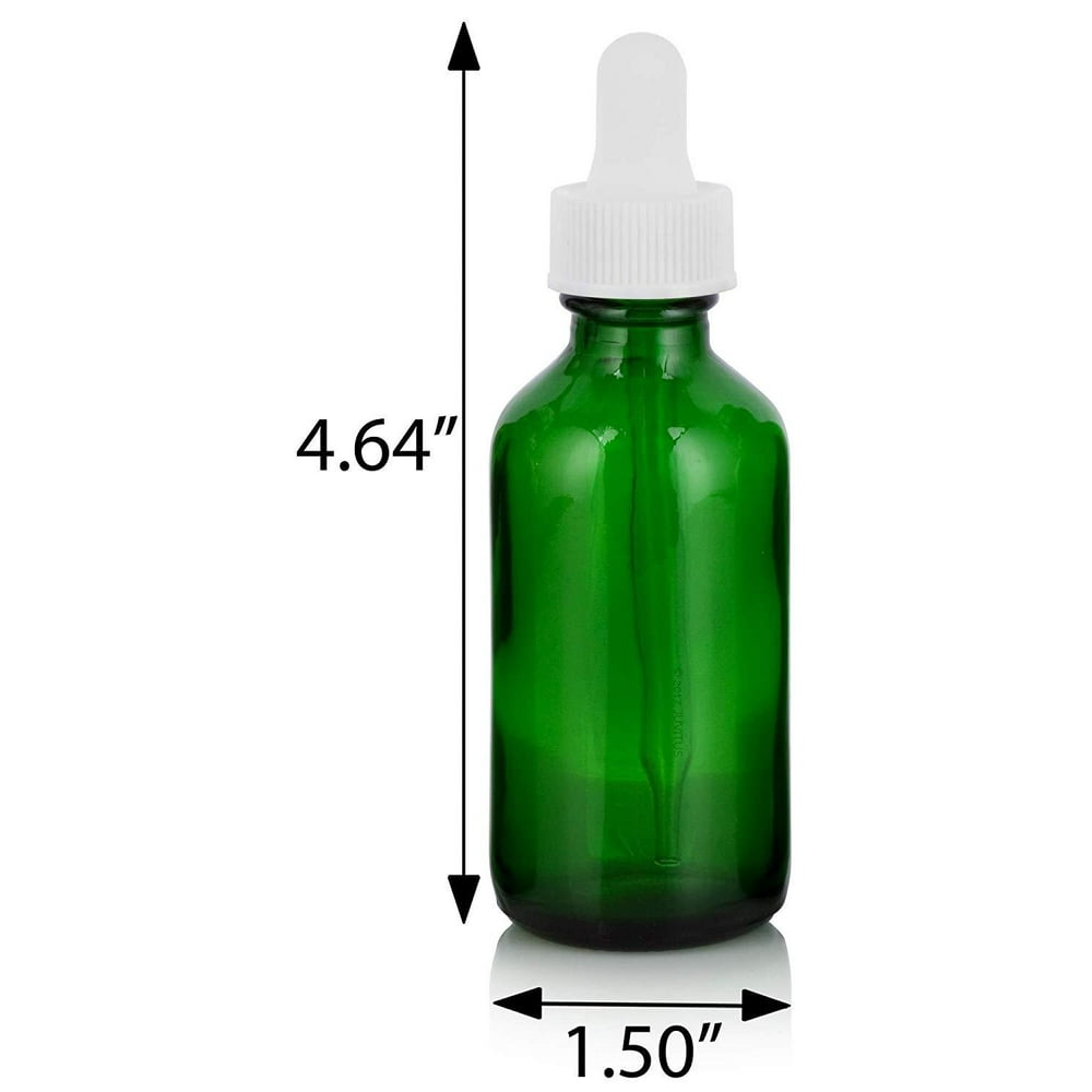 Green Glass Boston Round Dropper Bottle with White Top 2 oz / 60 ml