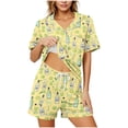 thumbnail image 2 of Idoravan Womens Pajama Sets 2 Piece Button Down Short Sleeve Pocket Tops Set Women's Casual Bottle Printed Pocket Short Sleeve Spring and Summer Shorts Home Wear Pajama Set, 2 of 5