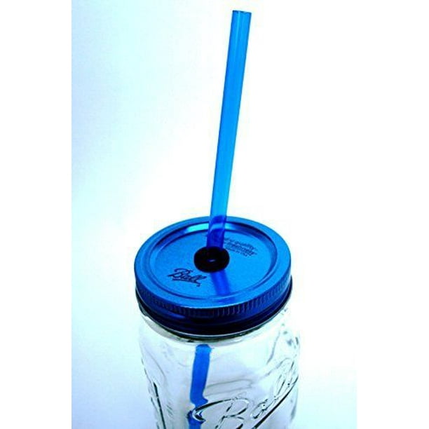 Blue Mason Jar Lid with Reusable Straw turn your mason jar into a glass