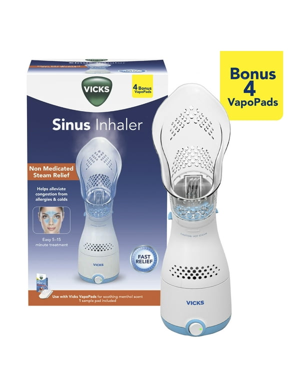 Vicks Non Medicated Steam Sinus Inhaler with 4 Bonus VapoPads, for Allergies and Colds, White, VIH200