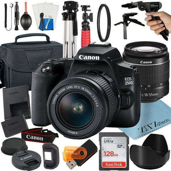 Canon EOS 250D / Rebel SL3 DSLR avec Objectif Zoom 18-55mm + Carte SanDisk 128 Go + Étui + Trépied + Accessoire ZeeTech