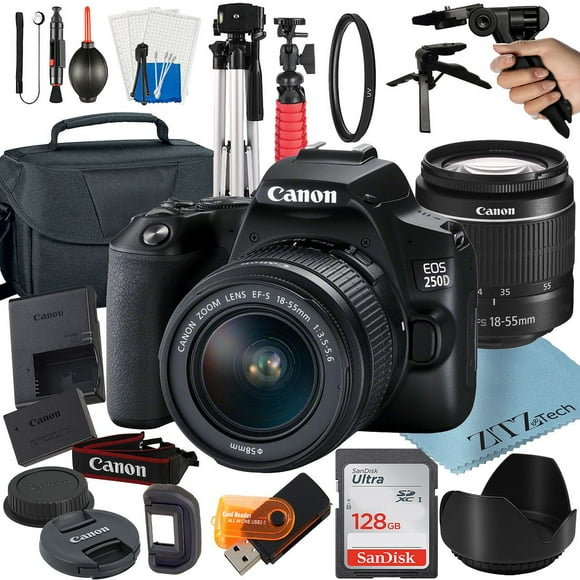 Canon EOS 250D / Rebel SL3 DSLR Camera Bundle with 18-55mm Zoom Lens + 128GB SanDisk Card + Case + Tripod + ZeeTech Accessory
