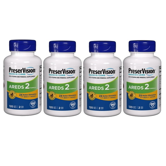4 Pack - PreserVision AREDS 2 Eye Vitamin & Mineral Supplement with OCUSorb, Contains Lutein, Zeaxanthin, Vitamin C, Zinc, Copper & Vitamin E, Eye Health Supplements for Adults, 120 Soft Gels