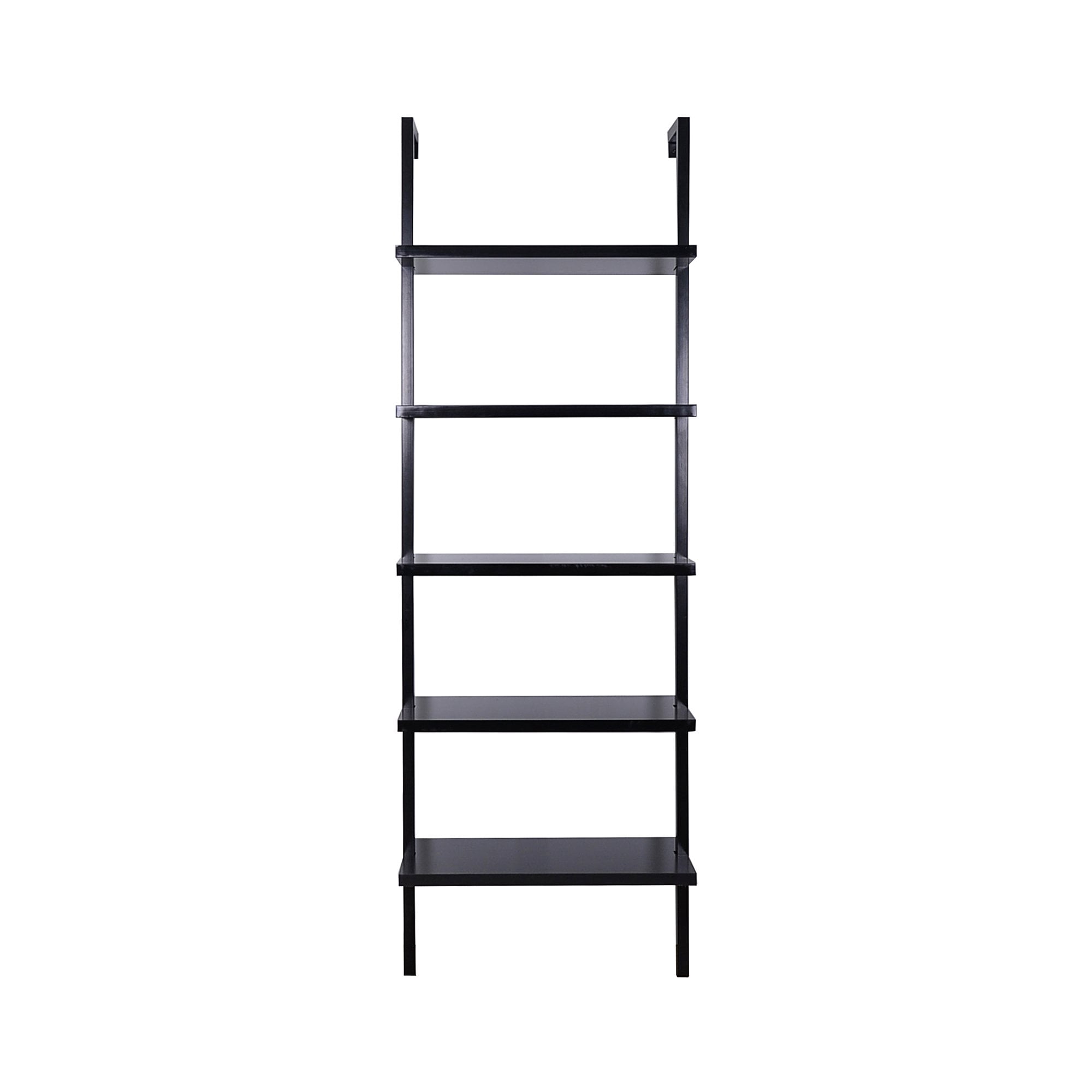 Nathan James Theo Industrial 5-Shelf Black Ladder Bookcase with Black Open Shelves and Black Metal Frame