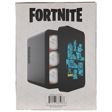 FORTNITE PEELY MINI FRIDGE 4L 6 CAN – PORTABLE GAMING COOLER, LENTICULAR PERSONAL REFRIGERATOR FOR DRINKS, SKINCARE, BEDROOM, OFFICE, BLACK