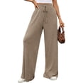 thumbnail image 1 of Pantalones de Pijama Holgados de Punto Suave con Bolsillos y Pernera Acanalada para Mujer con Cordón Ajustable. Marrón XXL, 1 of 9