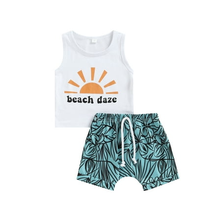 

Suanret 2Pcs Kids Baby Boys Summer Clothes Sleeveless Round Neck Vest Tops Casual Summer Shorts with Drawstring White 18-24 Months