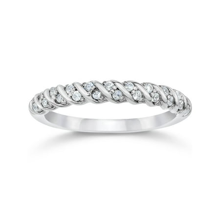 1/4ct Diamond Wedding Ring Stackable Braided Womens White Gold Band